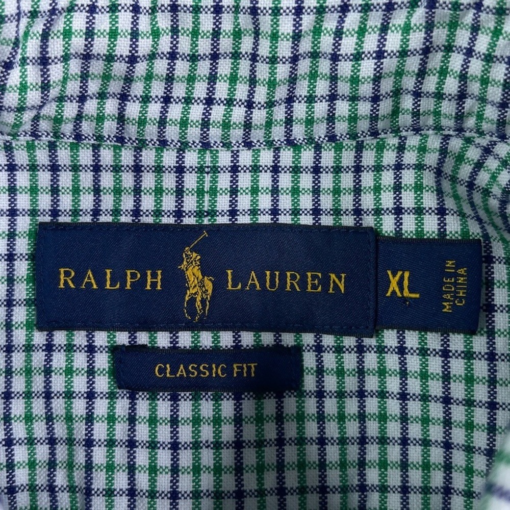 Ralph Lauren Shirt Mens XL Green Blue Micro Check Classic Fit Button Down Oxford - Picture 5 of 12
